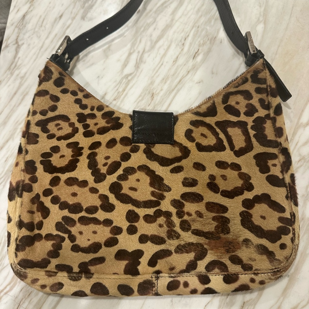 Vintage Fendi Baguette Leopard Print Pony hair Hobo Shoulder Bag - Picture 8 of 14